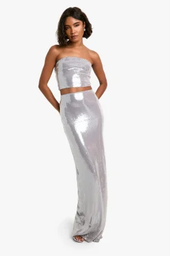 boohoo Tall - Ensemble pailleté avec bandeau et jupe longue<Femme Ensembles
