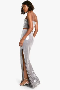 boohoo Tall - Ensemble pailleté avec bandeau et jupe longue<Femme Ensembles