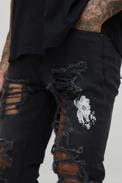 Tall Floral Embroidered Ripped Skinny Jeans