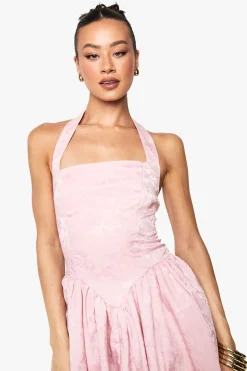 Tall Halter Jaquard Robe Patineuse à Col Carré