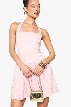 Tall Halter Jaquard Robe Patineuse à Col Carré