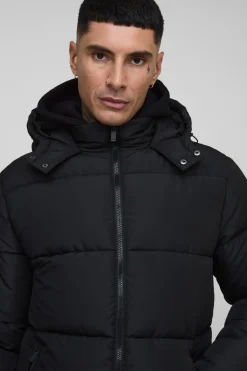 Tall Hooded Matte Puffer Jacket in Black
