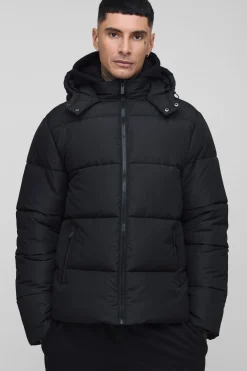 Tall Hooded Matte Puffer Jacket in Black