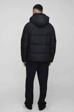 Tall Hooded Matte Puffer Jacket in Black