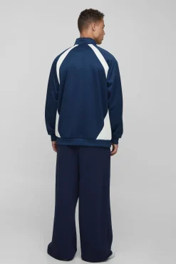 boohooMAN Tall Man Tricot Veste à panneaux de couleurs, col entonnoir, coupe régulière<Homme Tout Afficher|Sweats À Capuche Tall