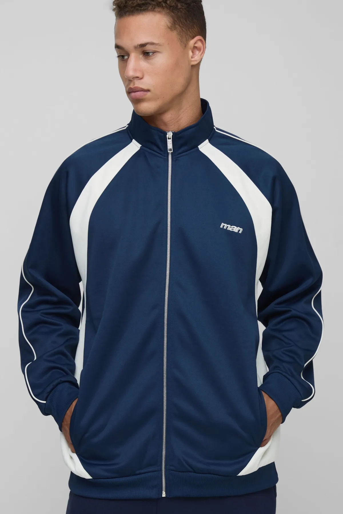 boohooMAN Tall Man Tricot Veste à panneaux de couleurs, col entonnoir, coupe régulière<Homme Tout Afficher|Sweats À Capuche Tall