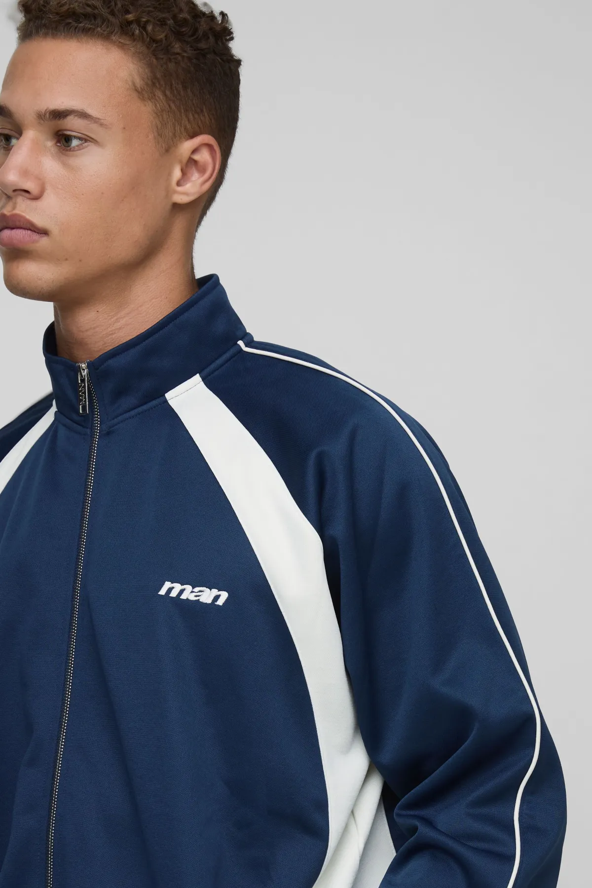 boohooMAN Tall Man Tricot Veste à panneaux de couleurs, col entonnoir, coupe régulière<Homme Tout Afficher|Sweats À Capuche Tall