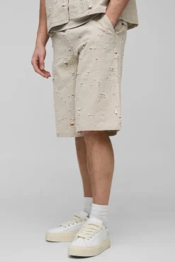 boohooMAN Tall Nibbled Denim Relaxed Fit Shorts<Homme Denim|Tout Afficher