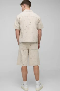 boohooMAN Tall Nibbled Denim Relaxed Fit Shorts<Homme Denim|Tout Afficher
