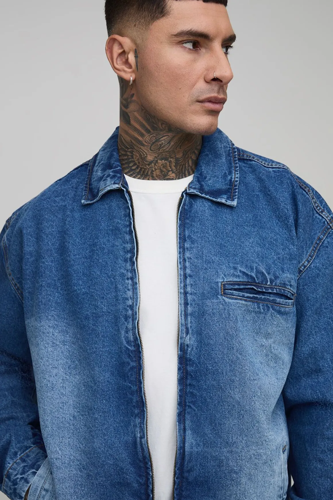 Tall Oversized Boxy Zip Up Denim Overshirt