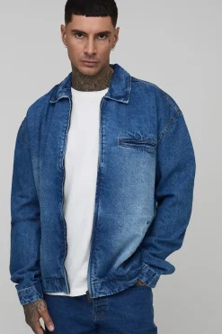Tall Oversized Boxy Zip Up Denim Overshirt