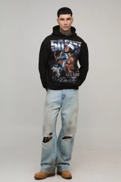 boohooMAN Tall Oversized 50 Cent License Printed Hoodie<Homme Tout Afficher|Sweats À Capuche Tall