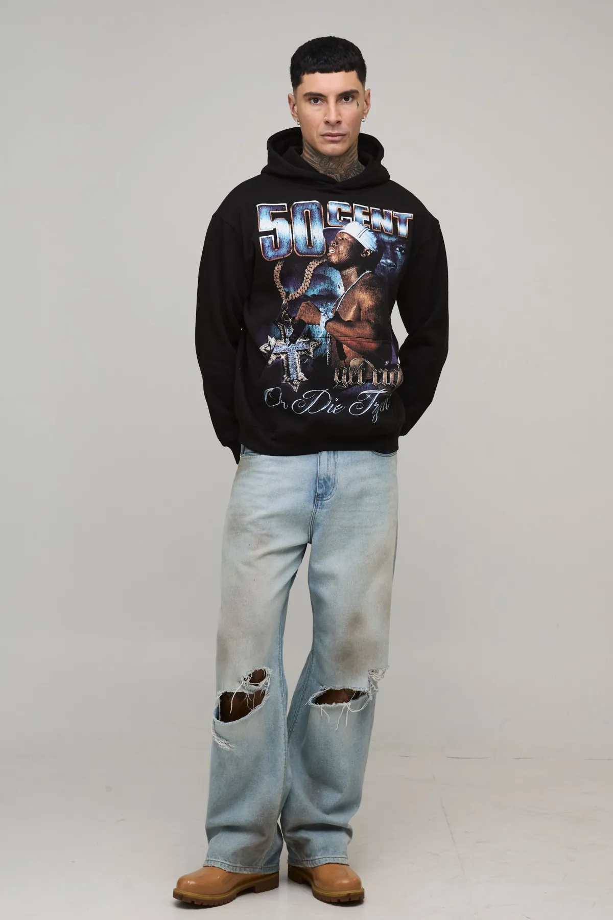 boohooMAN Tall Oversized 50 Cent License Printed Hoodie<Homme Tout Afficher|Sweats À Capuche Tall