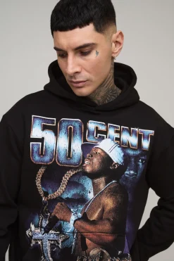 boohooMAN Tall Oversized 50 Cent License Printed Hoodie<Homme Tout Afficher|Sweats À Capuche Tall