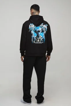 boohooMAN Tall Oversized Gothic Rhinestone Graphic Hoodie<Homme Tout Afficher|Sweats À Capuche Tall