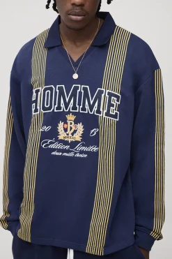 boohooMAN Tall Oversized Homme Applique Stripe Rugby Polo<Homme Polos|Tout Afficher