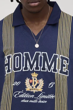 boohooMAN Tall Oversized Homme Applique Stripe Rugby Polo<Homme Polos|Tout Afficher