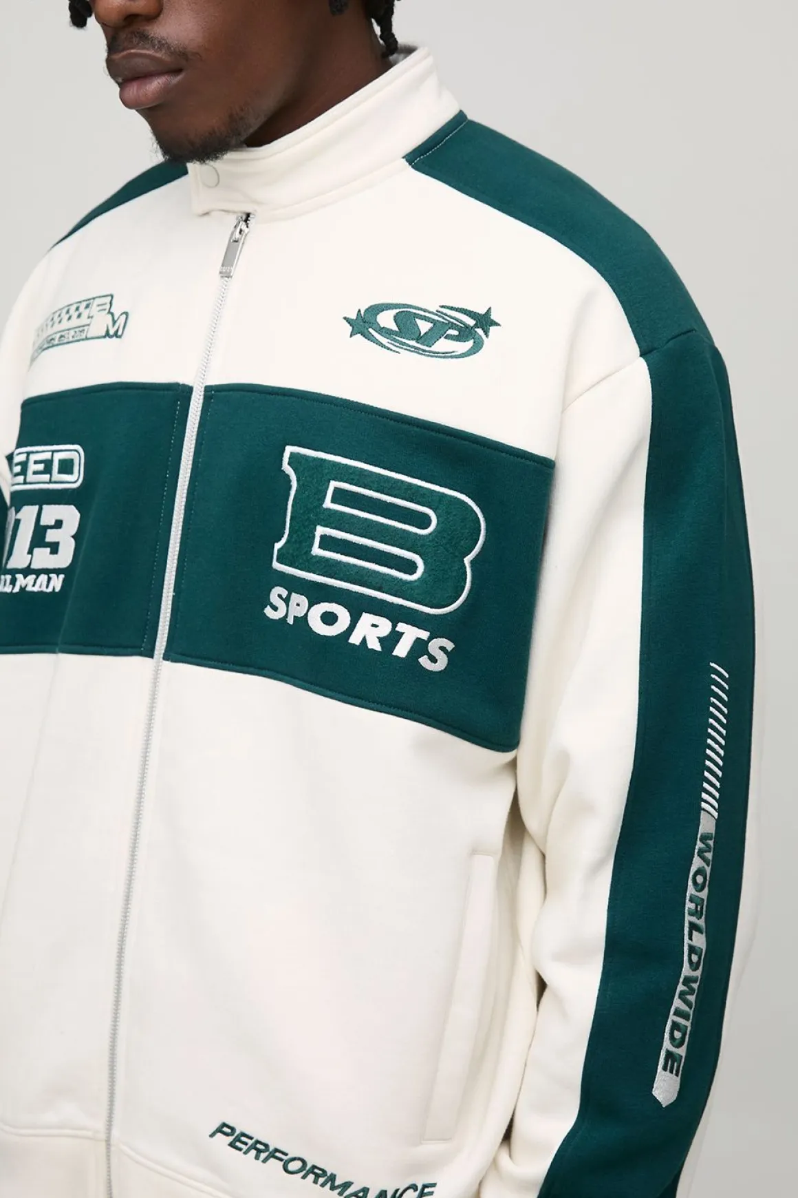 Tall Oversized Jersey Man Embroidered Varsity Jacket