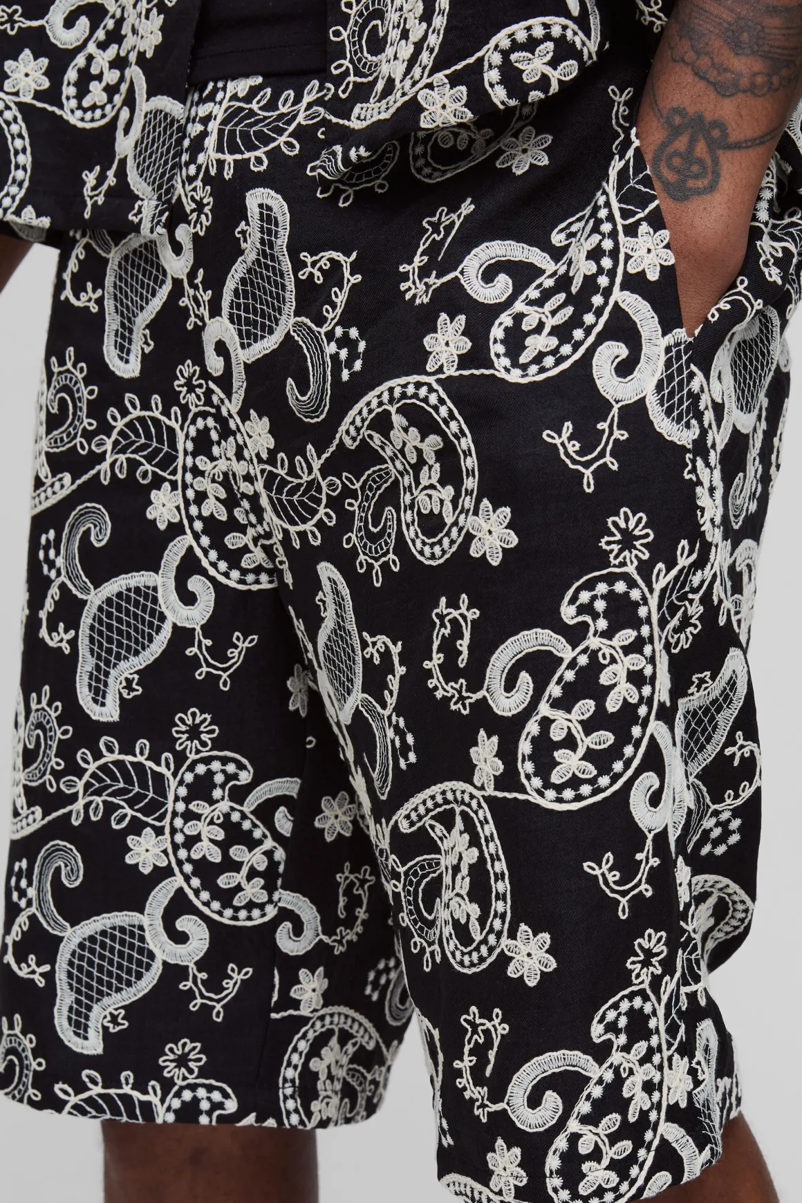 Tall Paisley Embroidered Shorts