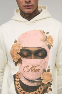Tall Regular Fit Man Floral Ski Mask Printed Hoodie