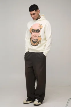 Tall Regular Fit Man Floral Ski Mask Printed Hoodie