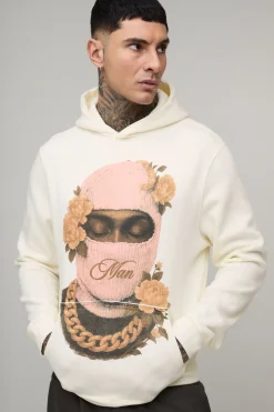 Tall Regular Fit Man Floral Ski Mask Printed Hoodie