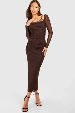 Tall - Robe mi-longue en mesh et dentelle