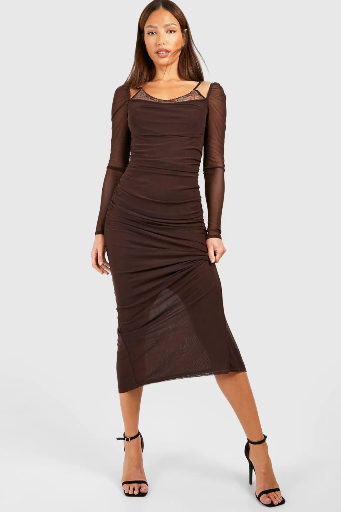 Tall - Robe mi-longue en mesh et dentelle