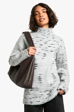 Tall Soft Knit Marl Oversized High Neck Jumper