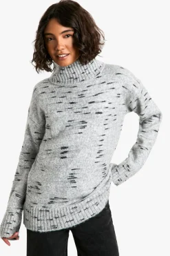 Tall Soft Knit Marl Oversized High Neck Jumper