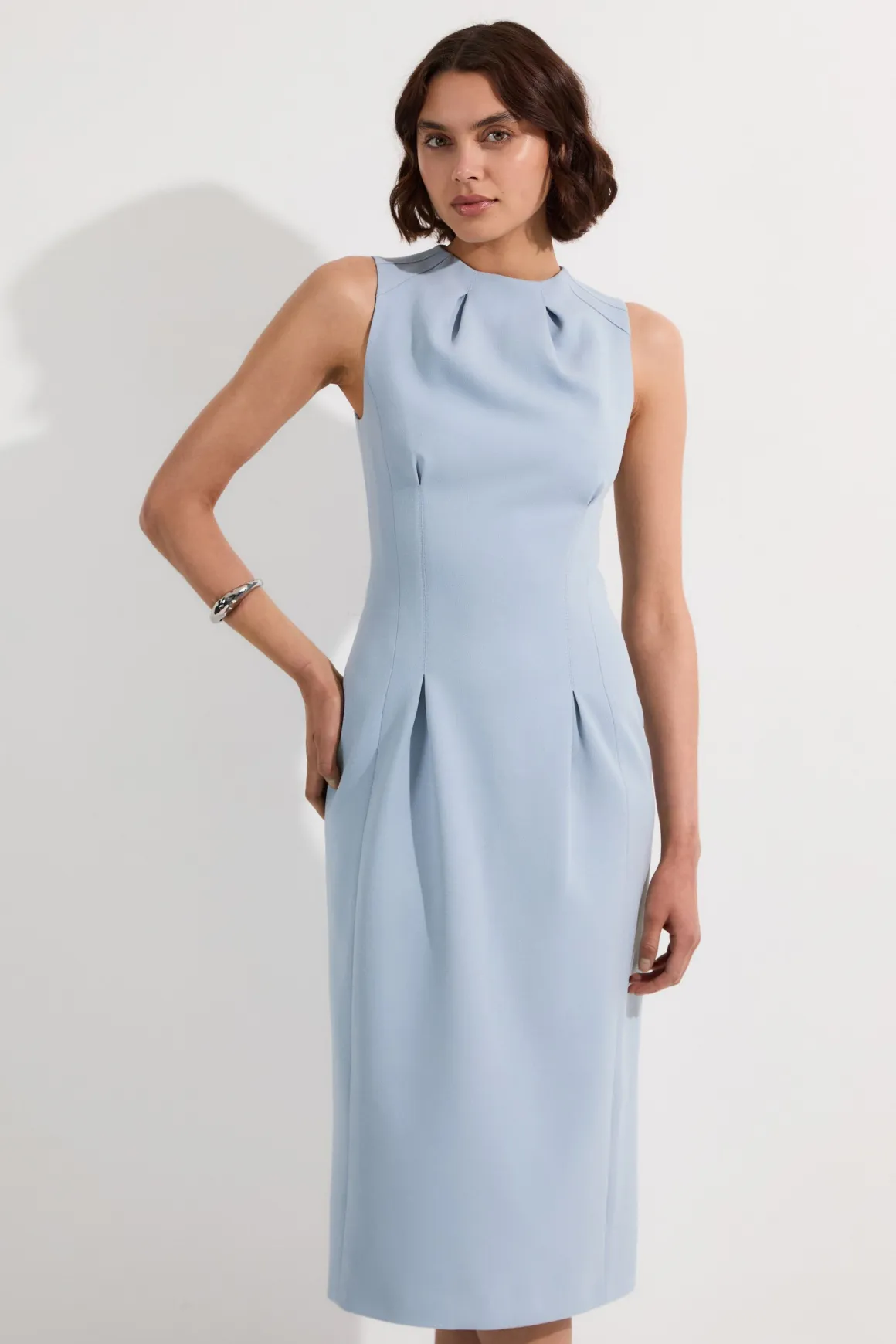Tall Structured Crepe Sleeveless Tailored Pencil Midi Dress