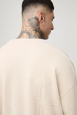 Tall Tonal Gothic Cross Boxy Oversized Jumper