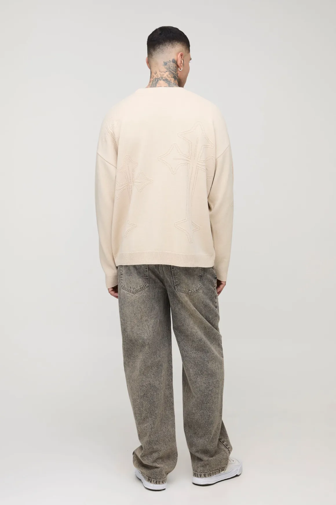 Tall Tonal Gothic Cross Boxy Oversized Jumper