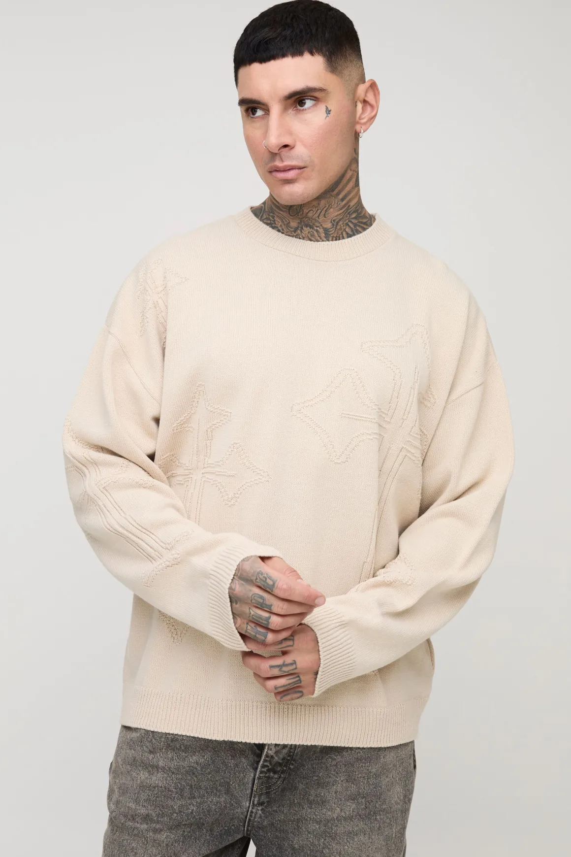 Tall Tonal Gothic Cross Boxy Oversized Jumper