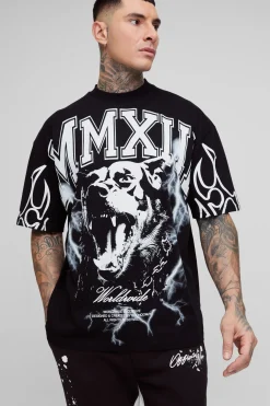 Tall - T-shirt oversize imprimé à col montant