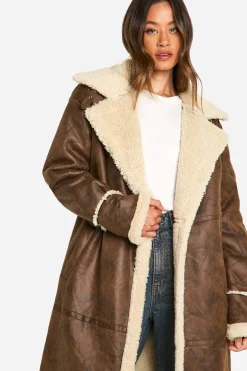 Tall Vintage Look Maxi Aviator Coat
