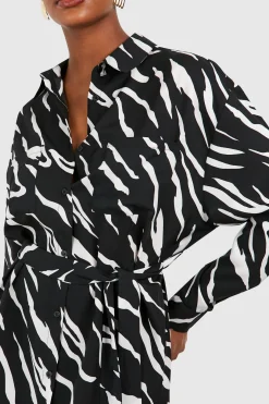 Tall Woven Zebra Belted Shirt Dress
