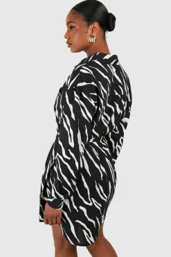 Tall Woven Zebra Belted Shirt Dress