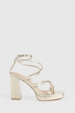 boohoo Talons compensés à brides croisées métalliques< Chaussures Festives|Chaussures À Talons