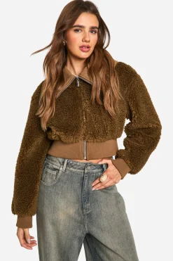 boohoo Teddy Blouson bomber en synthétique Teddy<Femme Manteaux Et Vestes D’Automne|Vestes & Manteaux
