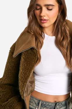 boohoo Teddy Blouson bomber en synthétique Teddy<Femme Manteaux Et Vestes D’Automne|Vestes & Manteaux
