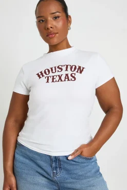 boohoo Tee-shirt Court Grande Taille Imprimé Houston Texas<Femme Tops