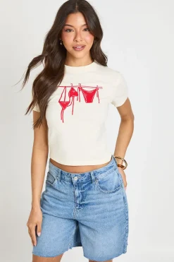 Tee-shirt Court Imprimé Bikini