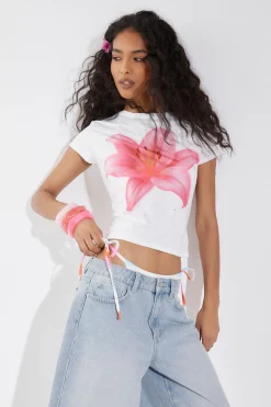 Tee-shirt Court À Imprimé Floral Orné De Strass