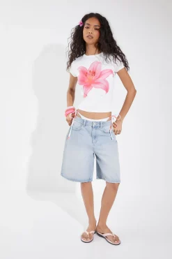 Tee-shirt Court À Imprimé Floral Orné De Strass