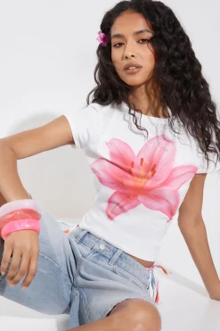 Tee-shirt Court À Imprimé Floral Orné De Strass