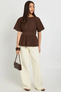 boohoo Tee-shirt Péplum Taille Cintrée<Femme Looks Chocolat|Tops