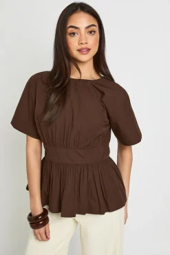 boohoo Tee-shirt Péplum Taille Cintrée<Femme Looks Chocolat|Tops