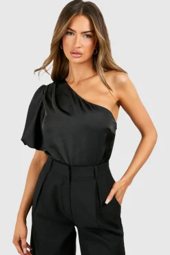 Texturé Bodysuit en Satin à Manches Ballon