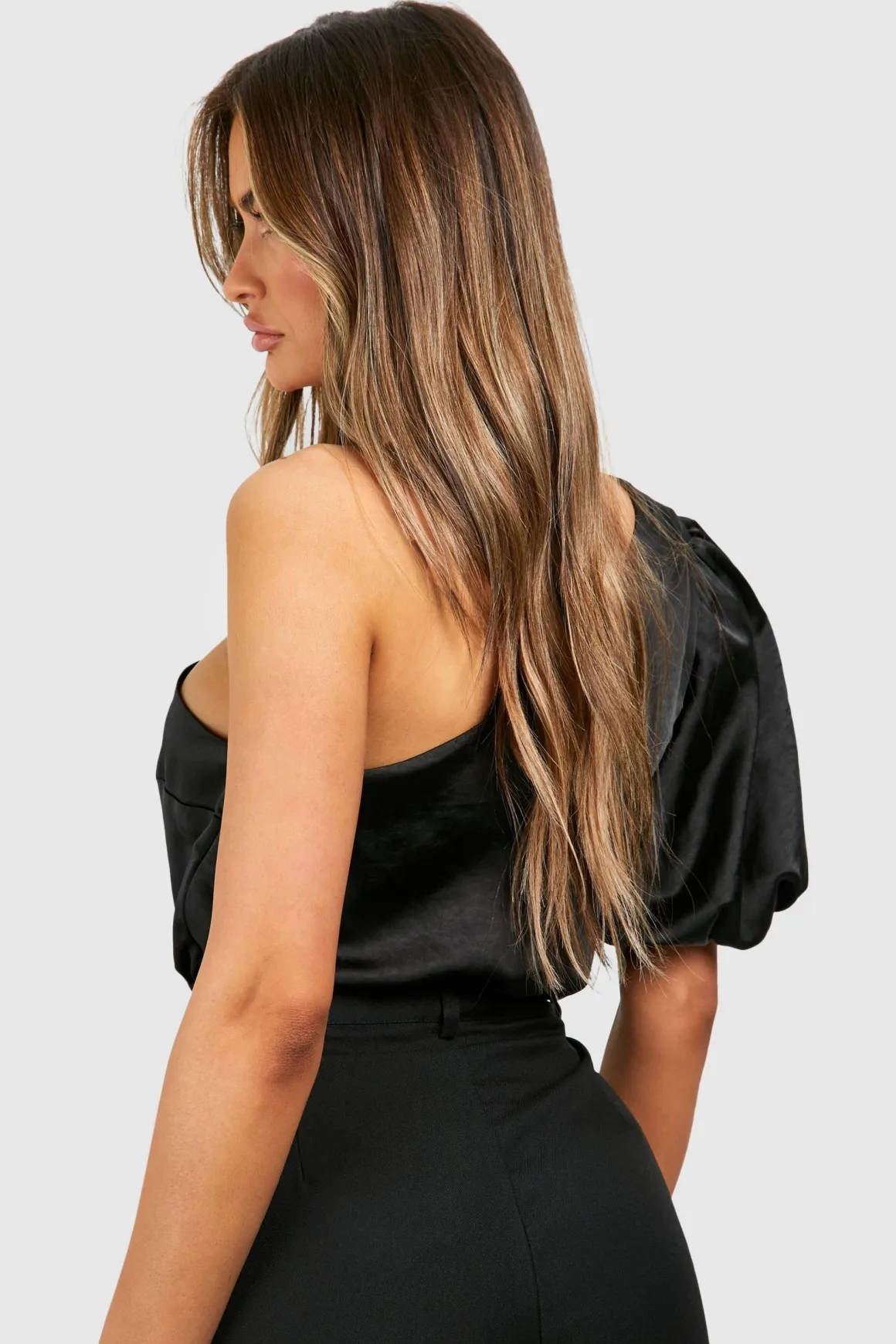 Texturé Bodysuit en Satin à Manches Ballon